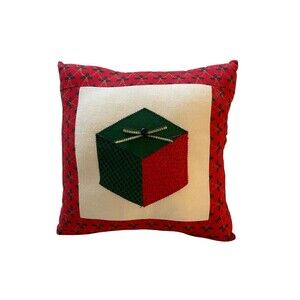 Christmas Pillow Gift 7.5” Square Handmade Red Green